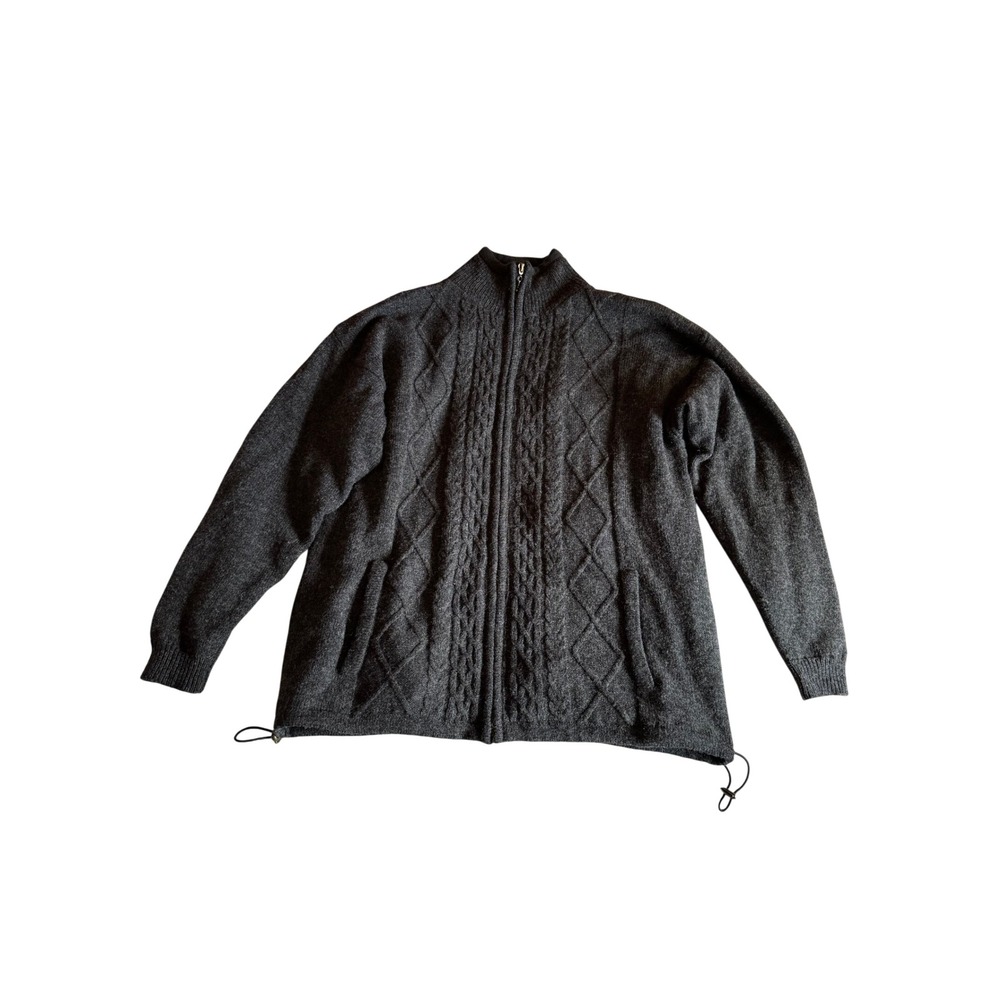 Aran‎ Woollen Mills Mens Irish Wool Zip Cardigan Lined Sweater Charcoal Large